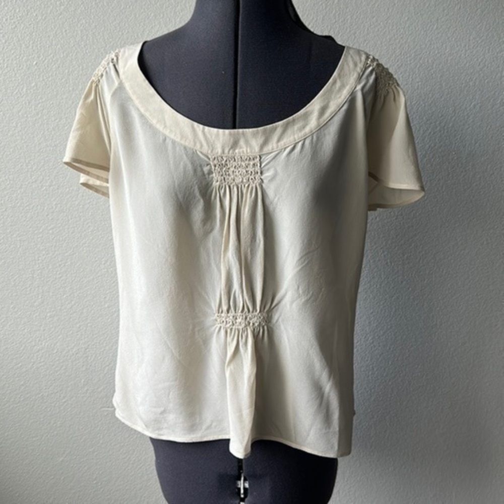 St John couture top Ivory 100% silk size large balletcore soft girl sheer
